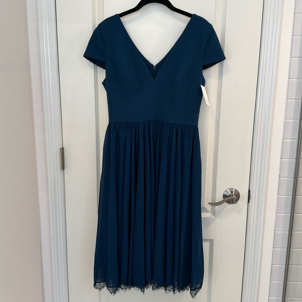 Dress the Population Sz M Peacock Blue Chiffon fit & Flare cocktail dress